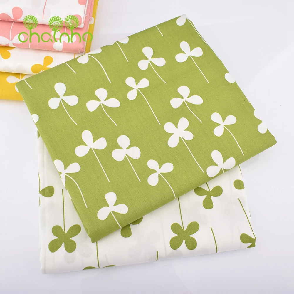 Chainho,Printed Twill Weave Cotton Fabric,DIY Sewing Quilting Material,Patchwork Cloth,Clover Series,2 Specification,15C293