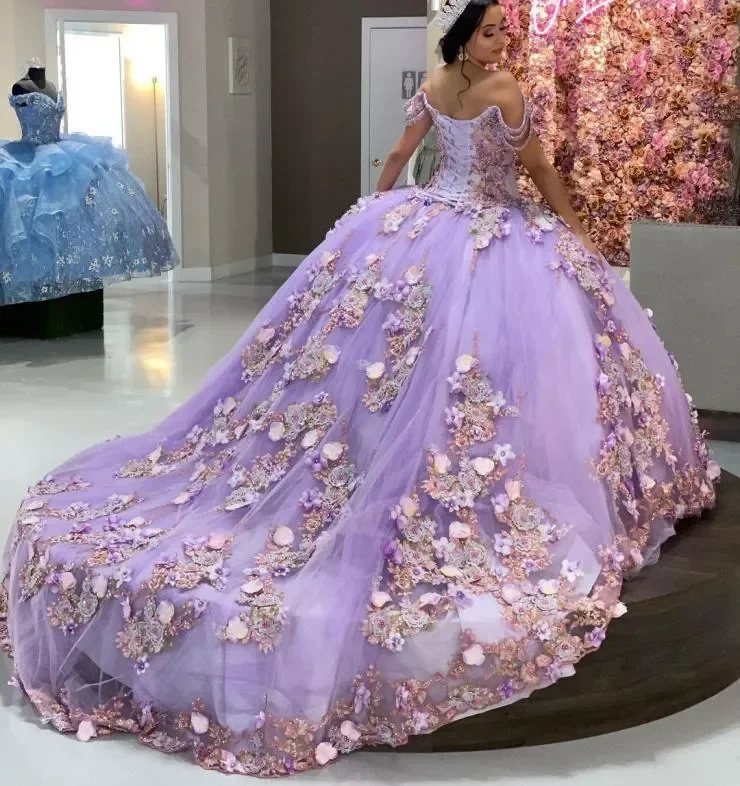 

ANGELSBRIDEP Luxury Off Shoulder Lilac Beads Quinceanera Dresses Ball Gown Sweet 16 Year Princess Dresses For 15 Years Vestidos