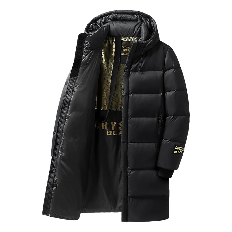 Men's Black Gold Down Jacket Autumn Winter New Solid Color Fashion Thickened Warm Outdoor Travel Hooded Windbreaker Men's Jacket