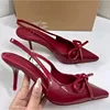 Red Bow Slingbacks High Heels for Woman Sexy Pointed Toe Patent Leather High Heels 2025 Autumn Elegant Woman Heeled Shoes 1