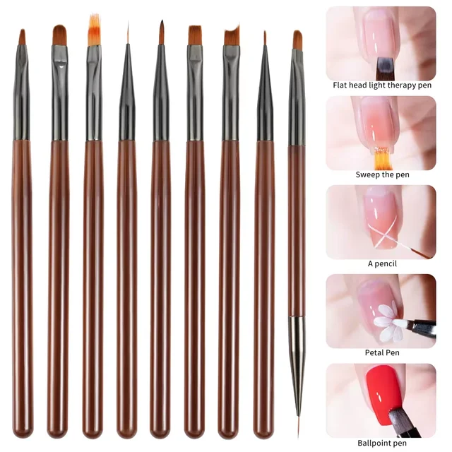 LINMANDA Nail Art Design Pen Painting Tools with Nail Extension Gel Brush Nail Gel Brush Salon at Home Diy Manicure 9psc 5