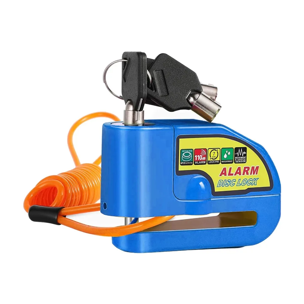 Disc Brake Motorcycle Alarm Lock Anti-Theft Heavy Duty Safety Cable 2 Keys Waterproof