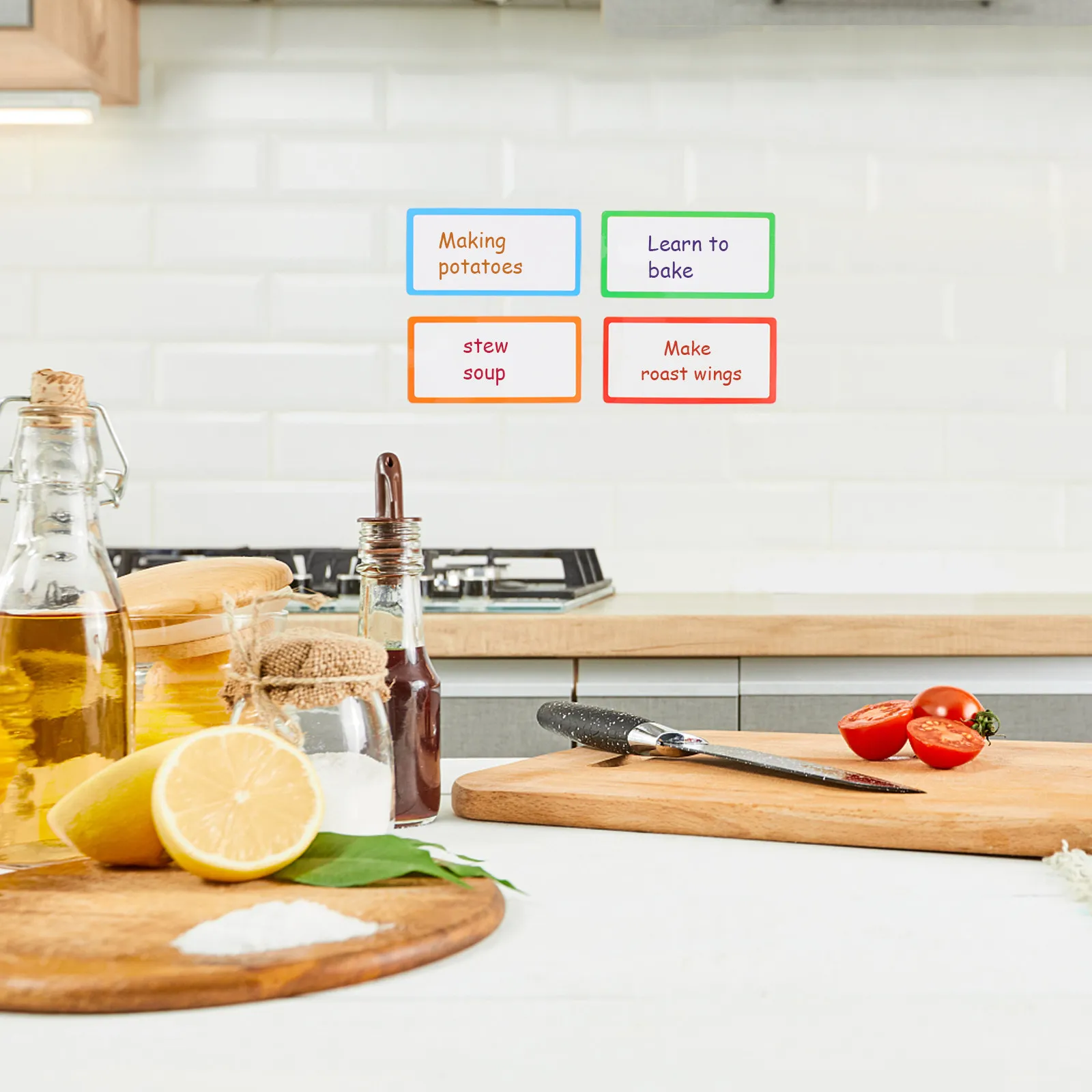 8Pcs 자기 냉장고 메모장 건식 지우기 재사용 가능한 다채로운 메모 패드(냉장고 주방 사무실용 애완 동물 필름 필기 표면 포함)