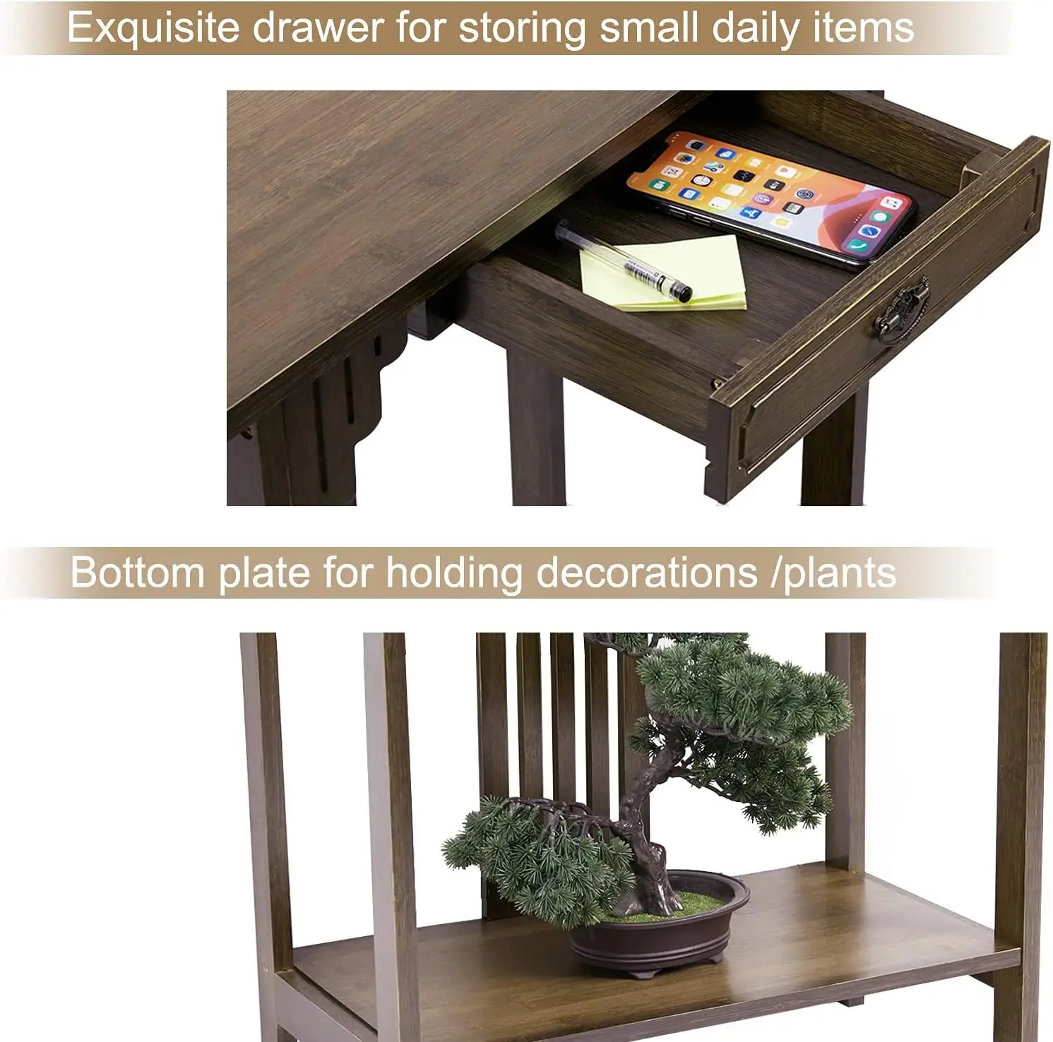 Chinese Porch Table Foyer Bracket Console Table Rustic Bamboo Small Space Side Stand Storage Drawers Foyer Livingroom