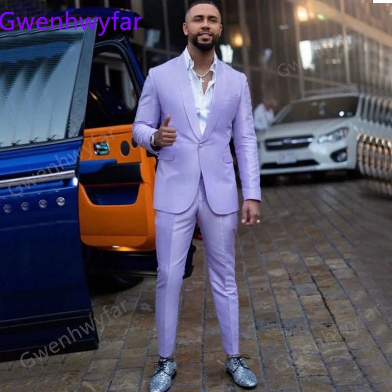 

Gwenhwyfar осень 2022 новый комплект из 2 предметов для мужчин элегантная шаль с лацканами на одной пуговице приталенный вечерние ний костюм лаванды мужской пиджак и брюки