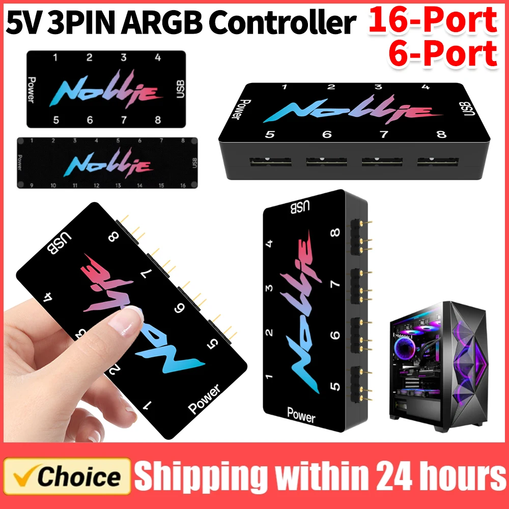 5V 3PIN ARGB Controller 8 Way Addressable ARGB Splitter Support SignalRGB OpenRGB SATA Power for Extended Motherboard Interface