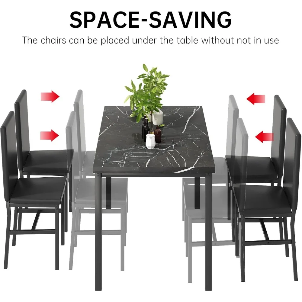 Dining Table Set for 4, Space Saving Kitchen Table and Chairs Set of 4,5 Piece Modern Dining Room Table Set with Faux Marble Top 5