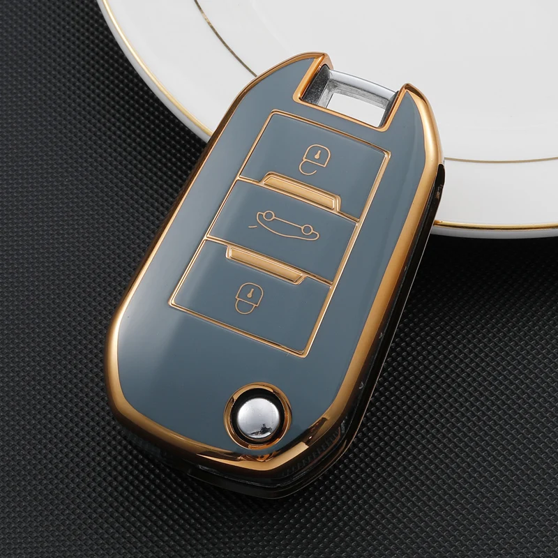 TPU Flip Folding Key Fob Cover Case For Citroen C3 C4 Berlingo For Peugeot 208 2008 301 308 3008 RCZ 508 408 2008 307 Key Case Cover Shell