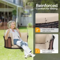 2.4 FT 1-Person Use Round Rattan Porch Swing Outdoor Support 440 LBS with Cushions & Adjustable Chains, Patio Wicker Swing Benc 2