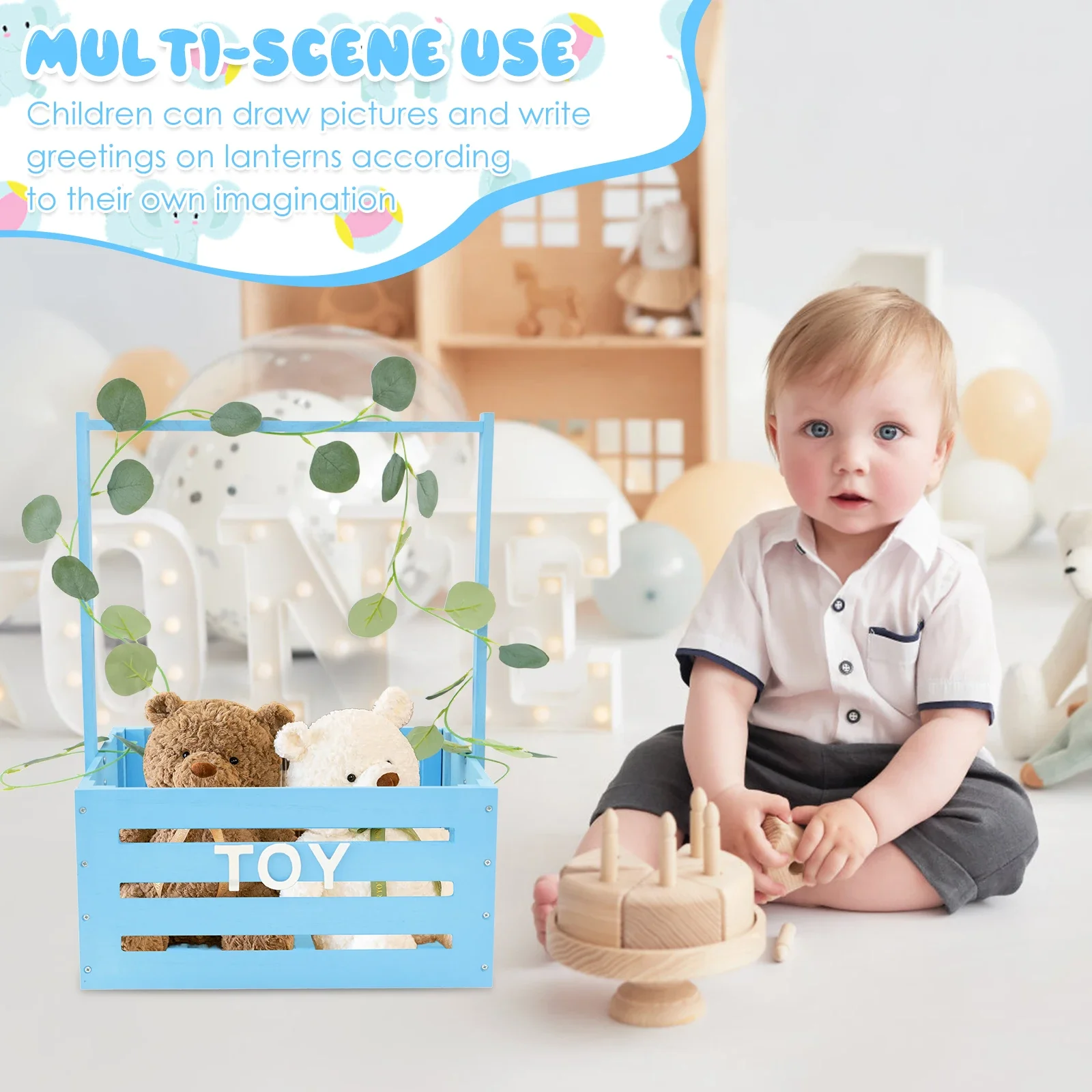 Wood Baby Shower Crate Closet Large Capacity Easy to Install Shower Party Basket with Handle Smooth Baby Clothes Rack for Babies 6