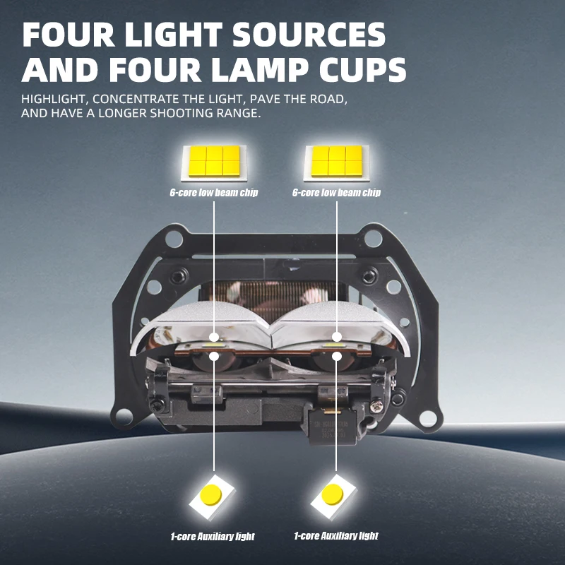 SANVI 136W B2 Bi LED 사각 프로젝터 렌즈 14개 칩 4개 반사판 매트릭스 헤드라이트 VW 6000K LED 라이트 자동차 부품