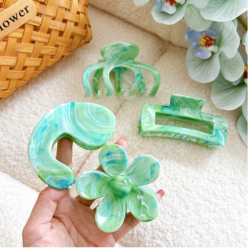 Korean New Design Blooming Turquoise Geometry Hair Clip Simple Plastic Shark Clip High Ponytail Headwear For Woman Girls
