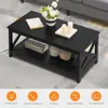 Black Coffee Table with Storage Shelf for Living Room, X Design Accent Cocktail Table, Easy Assembly Home Furniture 5