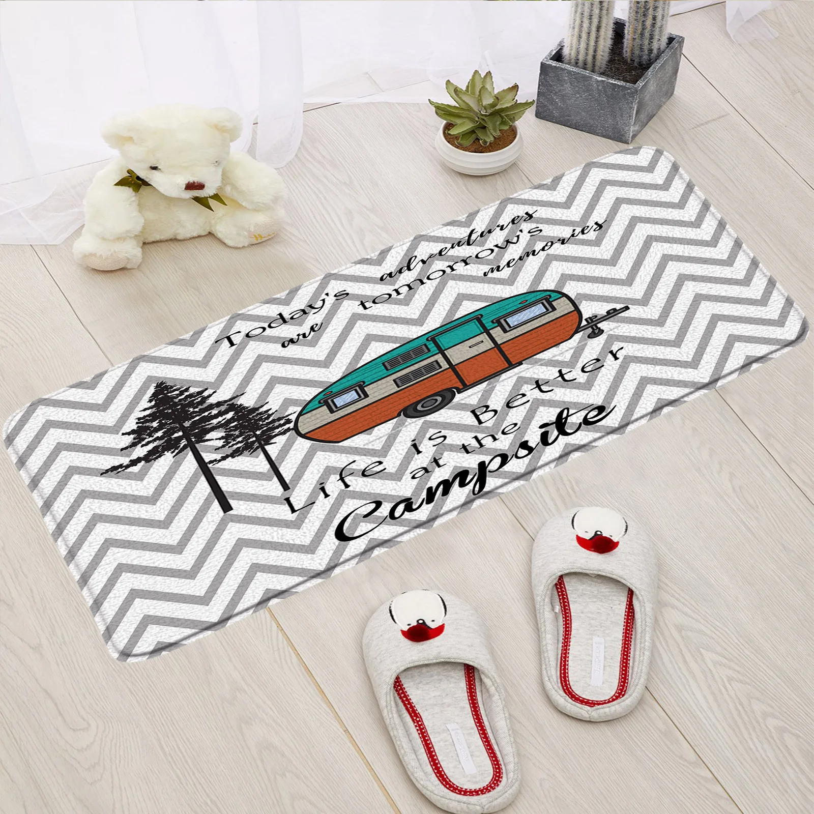 

Camper Theme Kitchen Mats Bath Mat Cartoon Kid Home Decor Anti Slip Flannel Entrance Doormat Floor Foot Carpet Bathroom Rug
