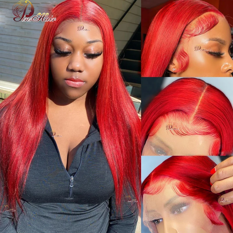 스트레이트 레드 13X6 레이스 프론트 인모 가발 프리 플러킹 13X4 투명 레이스 프론탈 가발 버건디 99J 컬러 레이스 프론트 가발