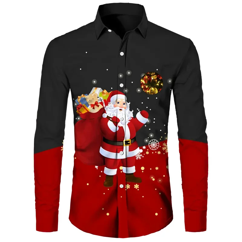 

2023 Christmas Collection Men's Casual Party Lapel Long Sleeve Printed Versatile Large Size Shirt