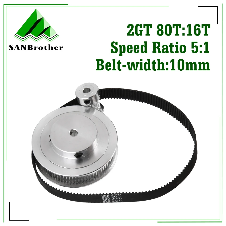 2GT 20Teeth 80Teeth Synchronous Timing Pulley bore 5-14mm Set 20T:80T 1:4 Speed Ratio for 2GT Belt width 10mm Kit