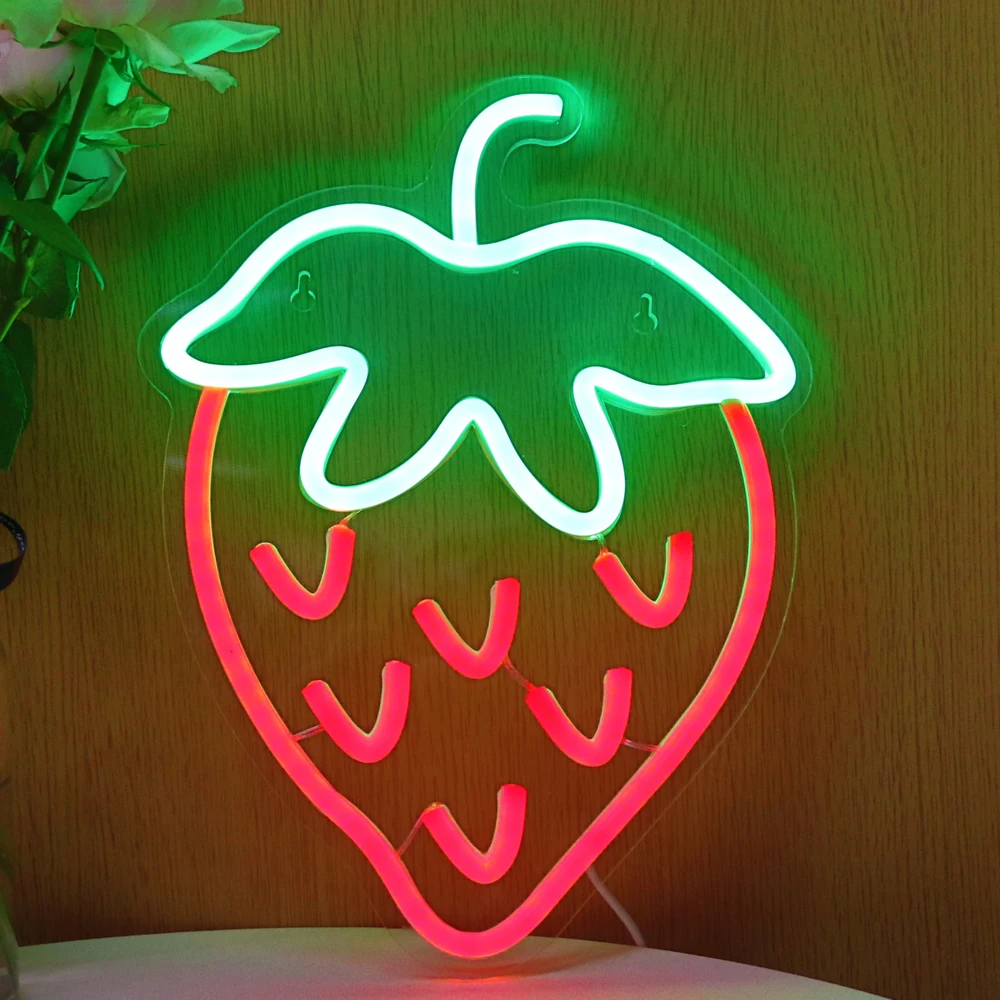

TONGER Strawvberry LED Wall Neon Sign Light Lamp For Room Decoration