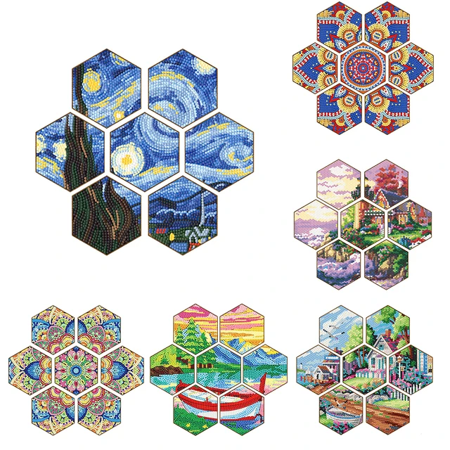 7pcs Cup Mats Sets Stackable DIY Diamond Painting Coasters Kit Honeycomb  Shape Special Shaped Drill Coffee Coasters Home Decor - AliExpress