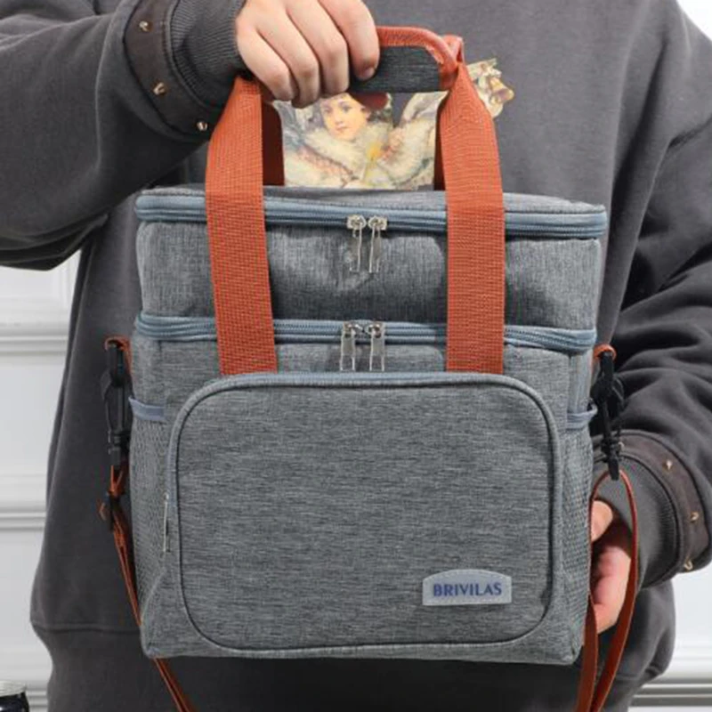 

Double Layer Insulated Lunch Bag Meal Pouch Food Thermal Cooler Delivery Bags for Women Men High Capacity Picnic Bento Box