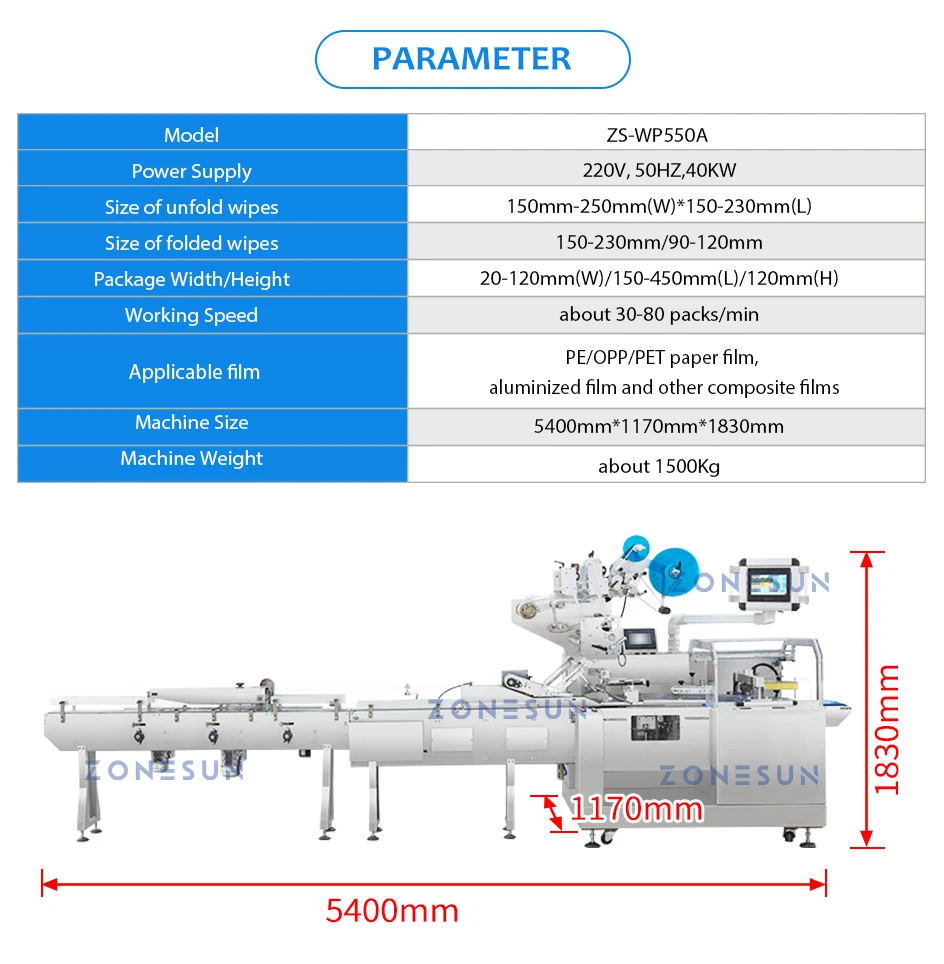 ZONESUN ZS-WP550A Automatic Wet Wipes Making Sealing Machine