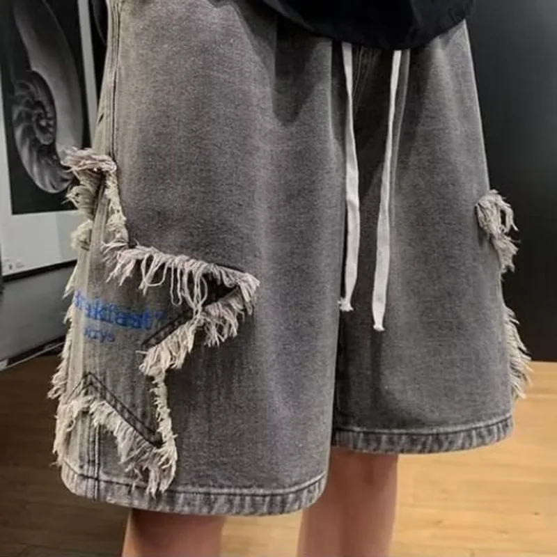 Vintage y2k Clothes Baggy Star Embroidered Denim Shorts Summer