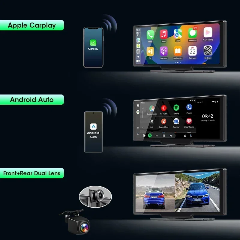 Car Dash Cam 10.26'' 4K Dash Cam Car DVR Android Auto Carplay Display Screen Smart Car System with Rear Camera 5G WIFI