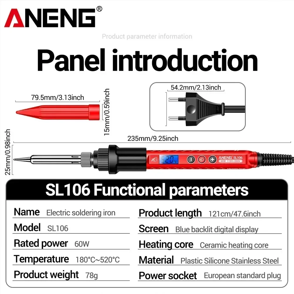 Soldering Iron Electric Soldering Iron Soldering Iron Kit Soldering Iron Set ANENG SL106 Electric Soldering Irons Adjustable Temperature Welding Solder Rework Station Heat Pencil Tip Repair Tools 110V/220V