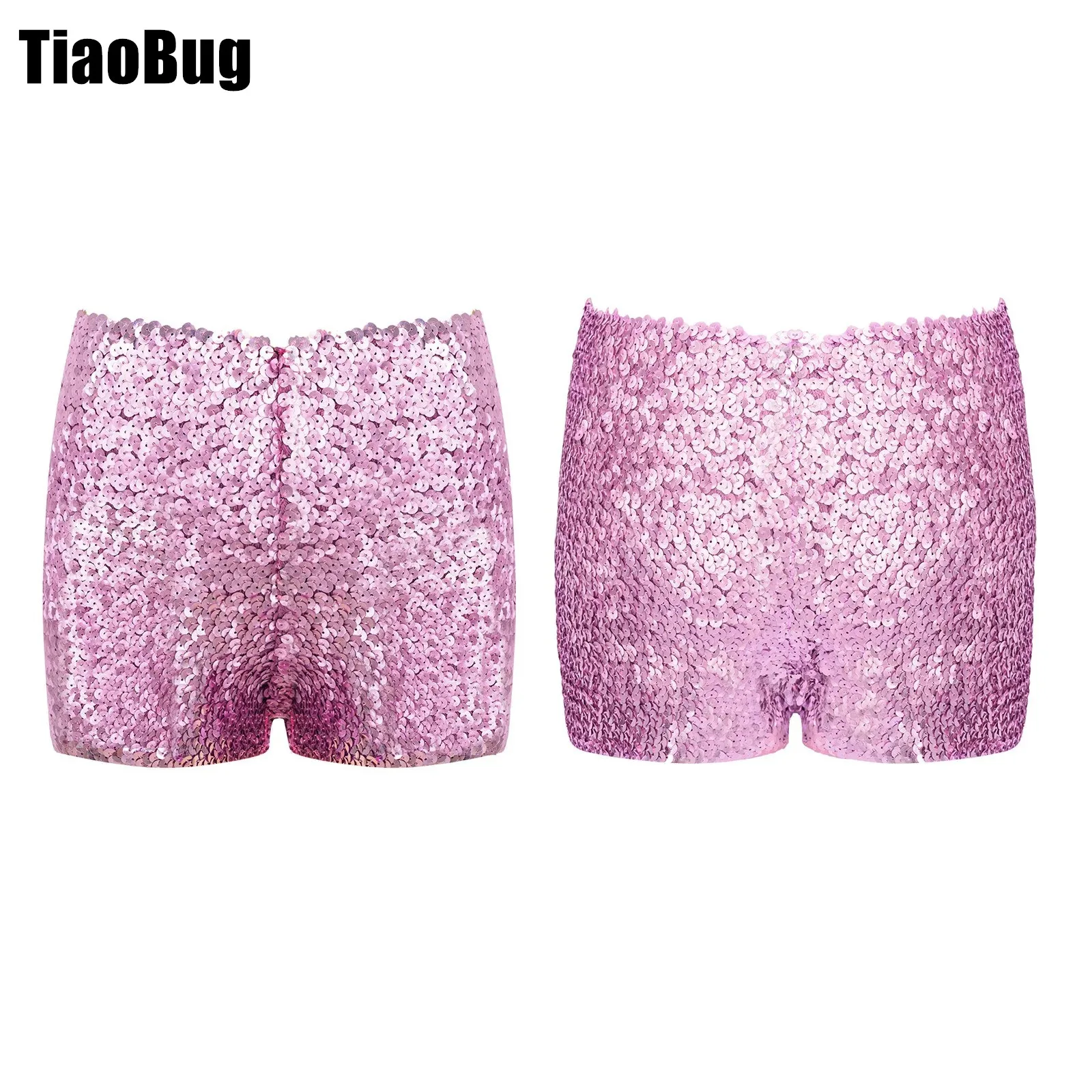 

Kids Boys Girls Shiny Sequins Solid Color Dance Shorts Good Elastic for Stage Performance Stylish Clothing
