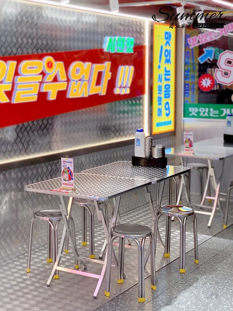 Hong Kong-style food stall table and chair combination tea restaurant stainless steel square snack barbecue skewer shop Malatang