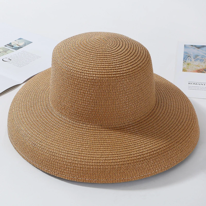 Summer Sun Hats Ladies Wide Brim Hat Female Round Top Panama Floppy Straw Beach Hat