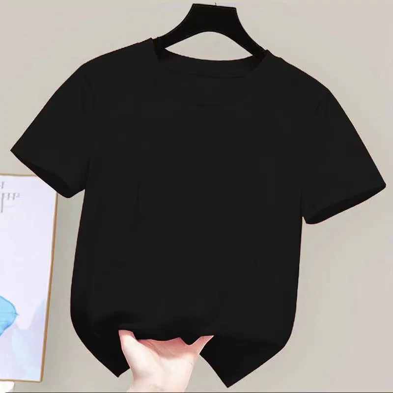 180gsm Fabric 100% Cotton Children Boy Girl T shirt 2024 New Summer Women Short Sleeve T-Shirt Cute Style White Solid Color Tops 3