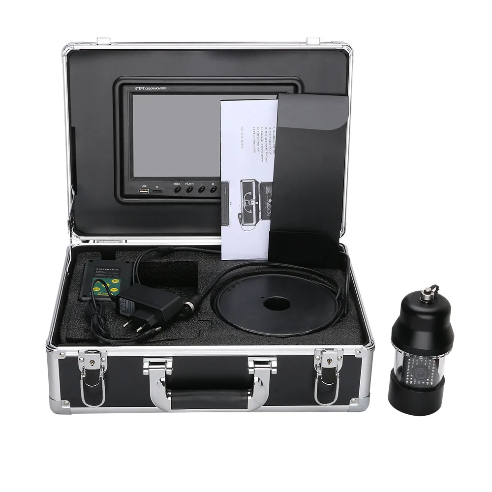 GAMWATER 9 Inch DVR Fish Finder Underwater Fishing Video Camera 38 LEDs 360 Degree Rotating Camera for Lake Sea Boat Ice Fishing