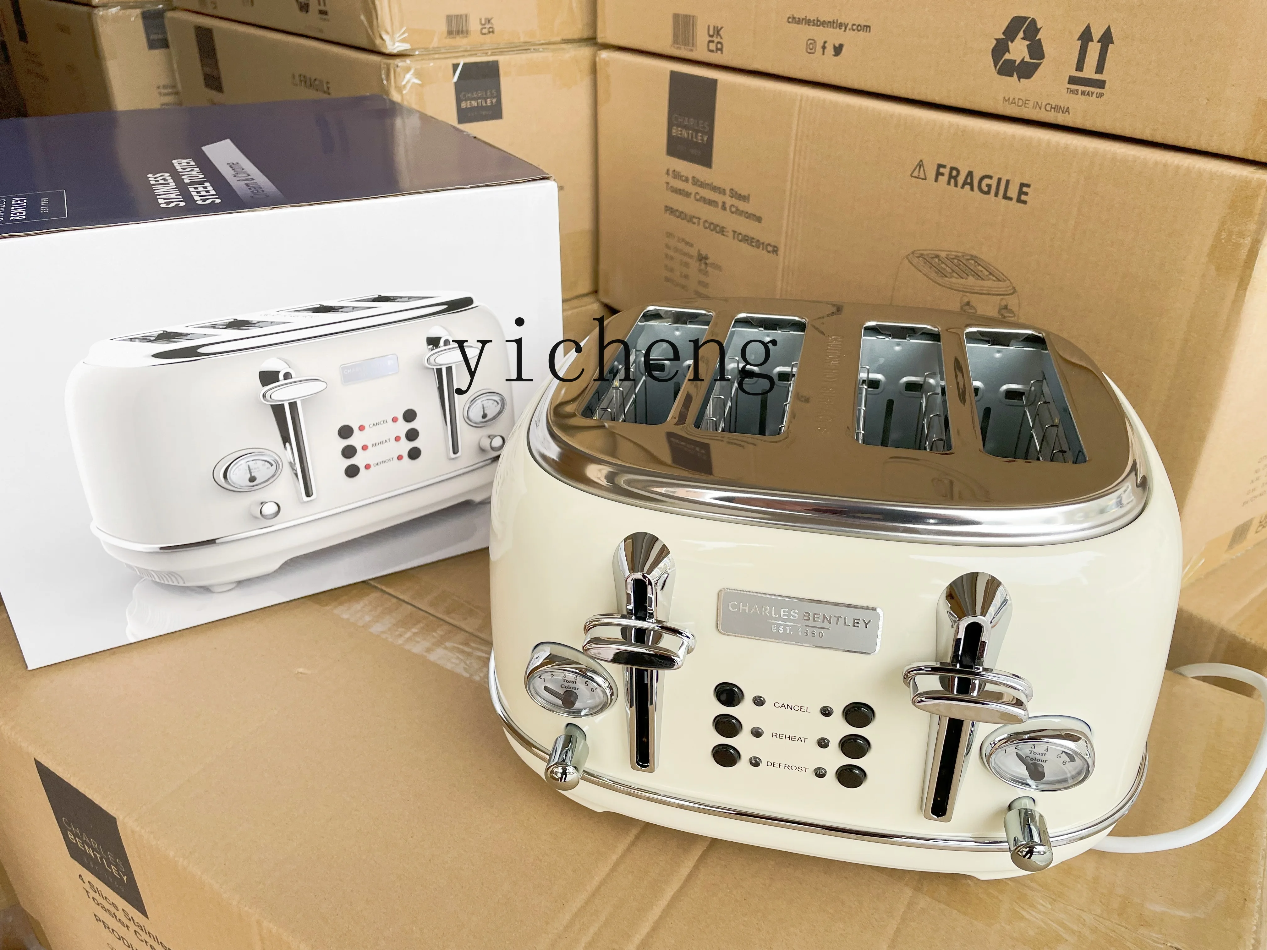 XL Four-Piece Automatic Multi-Functional Toaster Toaster Household Toasted Bread Breakfast Machine Retro 3