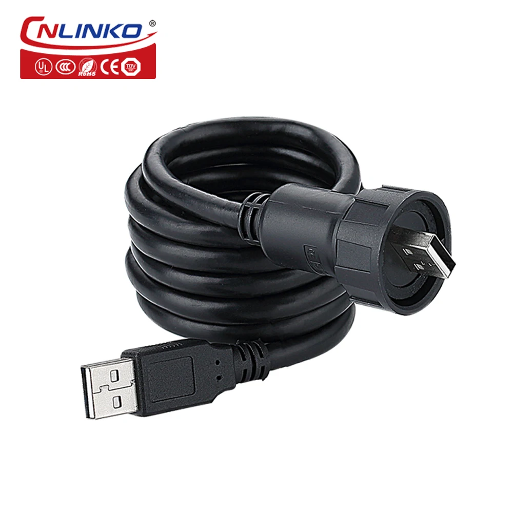

CNLINKO Quality Panel Mount USB2.0 3.0 Data Connector Waterproof IP67 with 1m Cable Double USB Connector for Printer Hard Drive