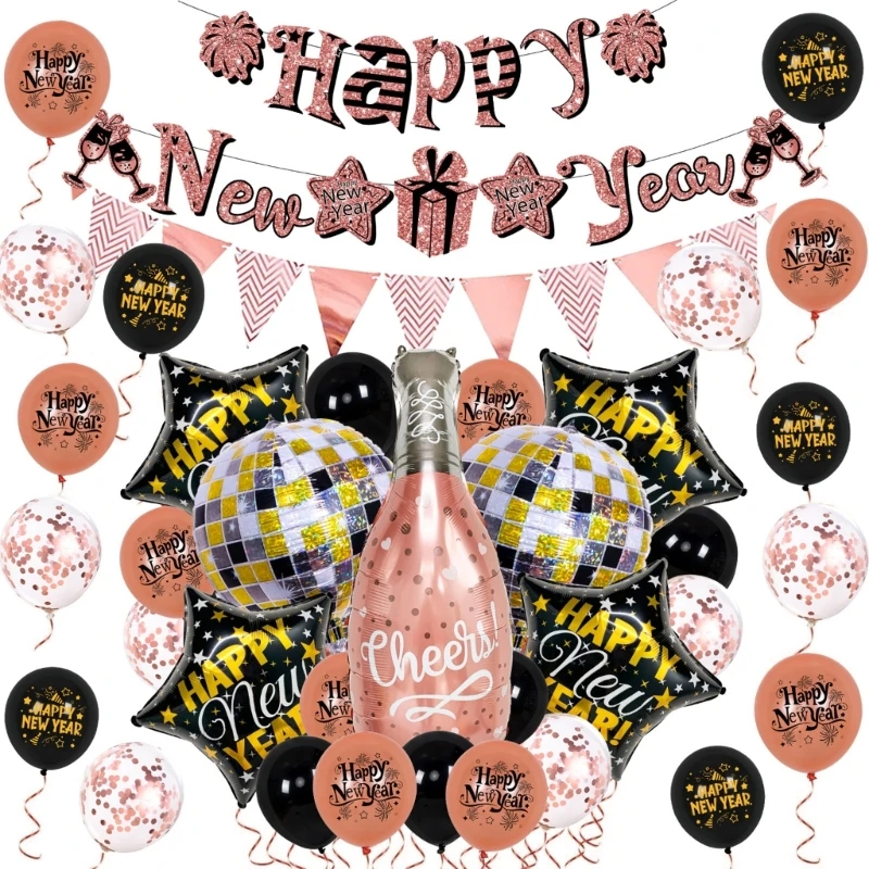 

Beer Bottle Balloon New Years Eves Party Supplies for 2024 Black Golden Happy New Year Banners Festival Party Decor Gift