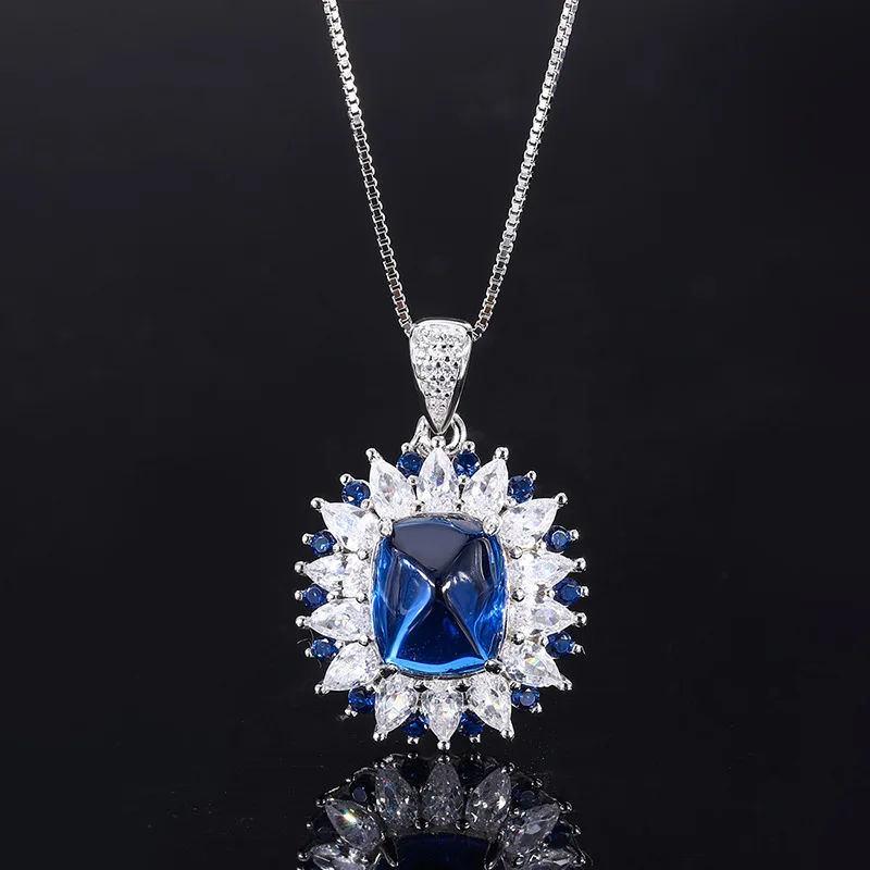S925 Silver Fashion Colorful Treasure Sugar Tower Diamond Pendant Necklace Main Stone 10 * 12 Simple Style