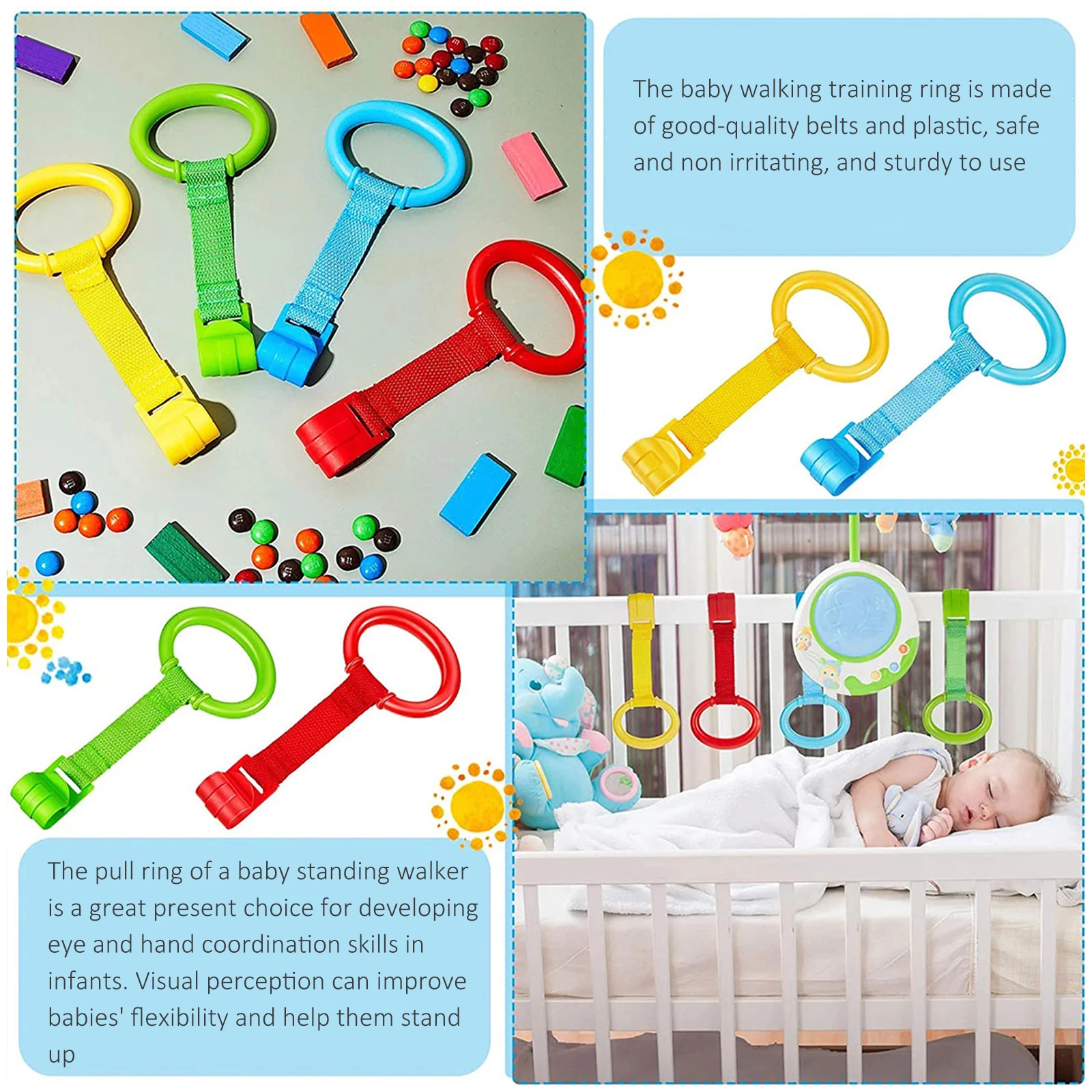 Baby Hand Pull Rings Cribs Playpens Walking Training Rings Baby Stand up Assistant Security Bed Hanging Pendants 4/8Pcs baby crib pull ring