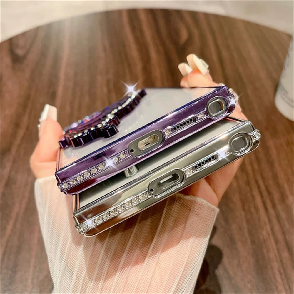 Plating Bling Glitter Butterfly Quicksand Rhinestone Case For Samsung S24 Ultra S22 S23 Plus A73 A55 A53 A25 A24 A23 Clear Cover
