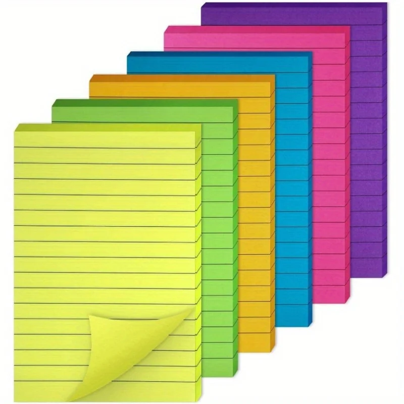 

Fluorescent Underline Sticky Notes, 100X150MM 45 Pages Horizontal Line Book 6 Colors