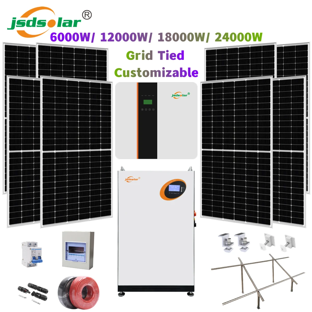jsdsolar Grid Tied Solar Power System Complete Kit for Home 6-24KW with ...