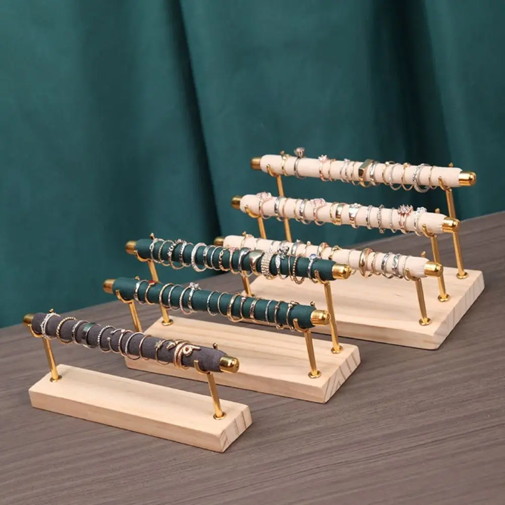 

Wooden Base Rings Organizer Holder High Quality Removable Metal Rack Storage Rack Velvet Display Supplies Ring Display Stand