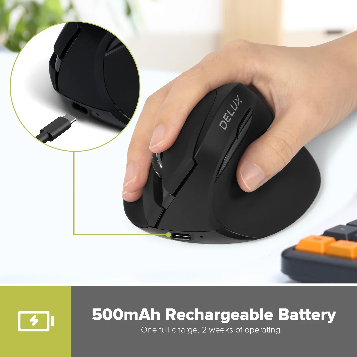 Delux M618 Mini Ergonomic Wireless Mouse Vertical Mice Rechargeable Silent Click Multi-Device Connection for Small hand Users wireless mouse ergonomic mouse