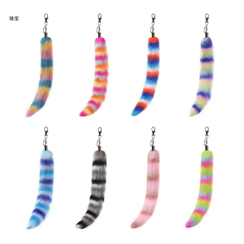 

X5QE Animal Tail Keychain Faux Furs Tail Pendant Long Tail Pendant Keyring