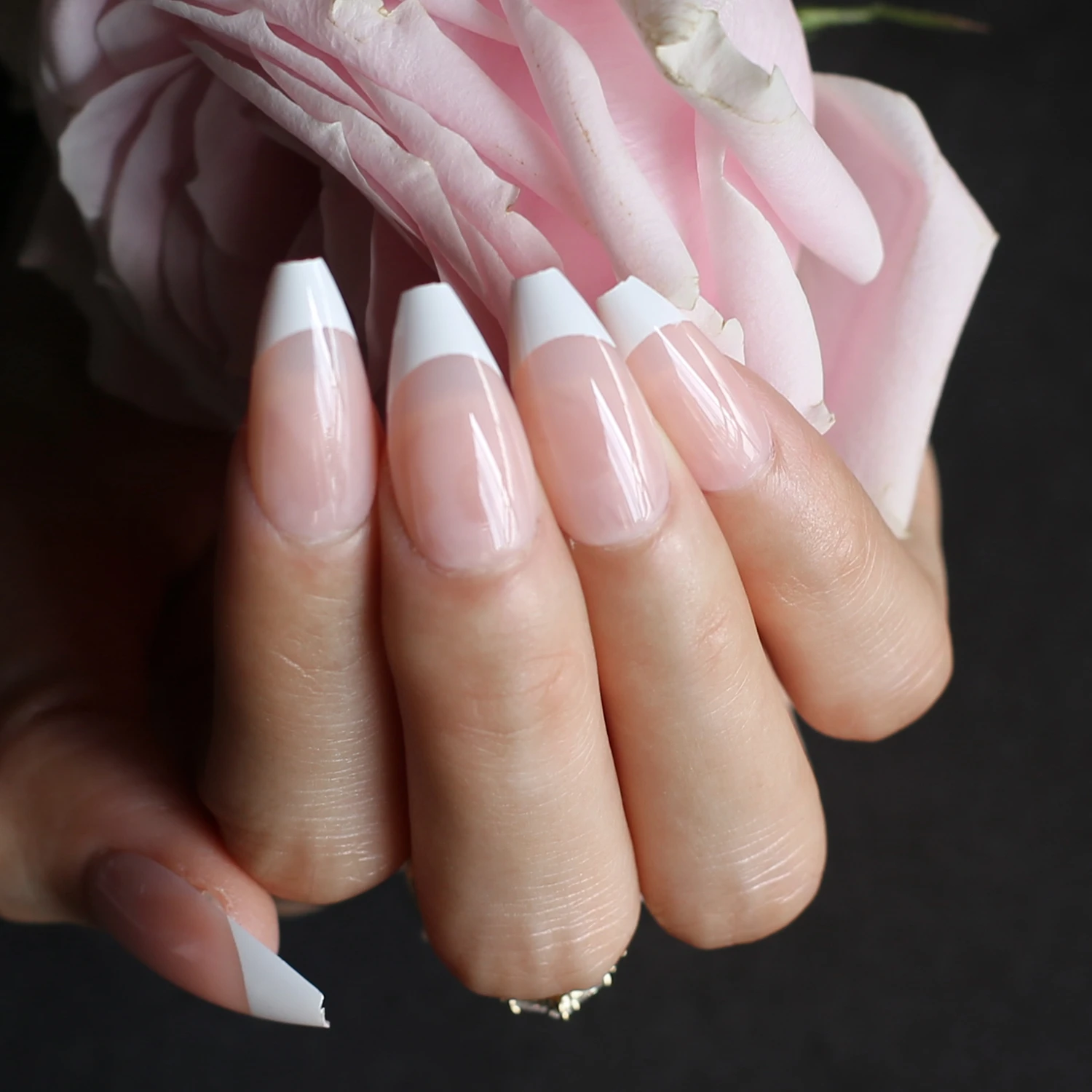 Gel Exquisite French Ballet Baby Nude Acrylic Nails Salon Baby Pink Coffin Short Fake Nails Uv Glossy Reuseull Wholesale Droship Aliexpress