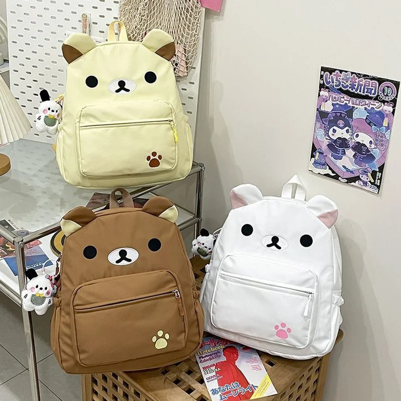 Kawaii Rilakkuma Backpack Anime Cartoon Embroidery Backpack Stylish Large-Capacity Student School Bag Nylon Multifunctional Bags