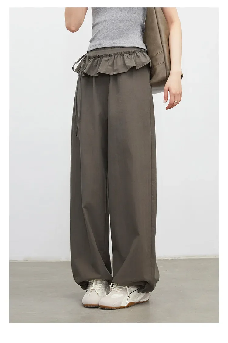 Wijde broek voor dames effen met elastische taille lounge broek_voghion.com