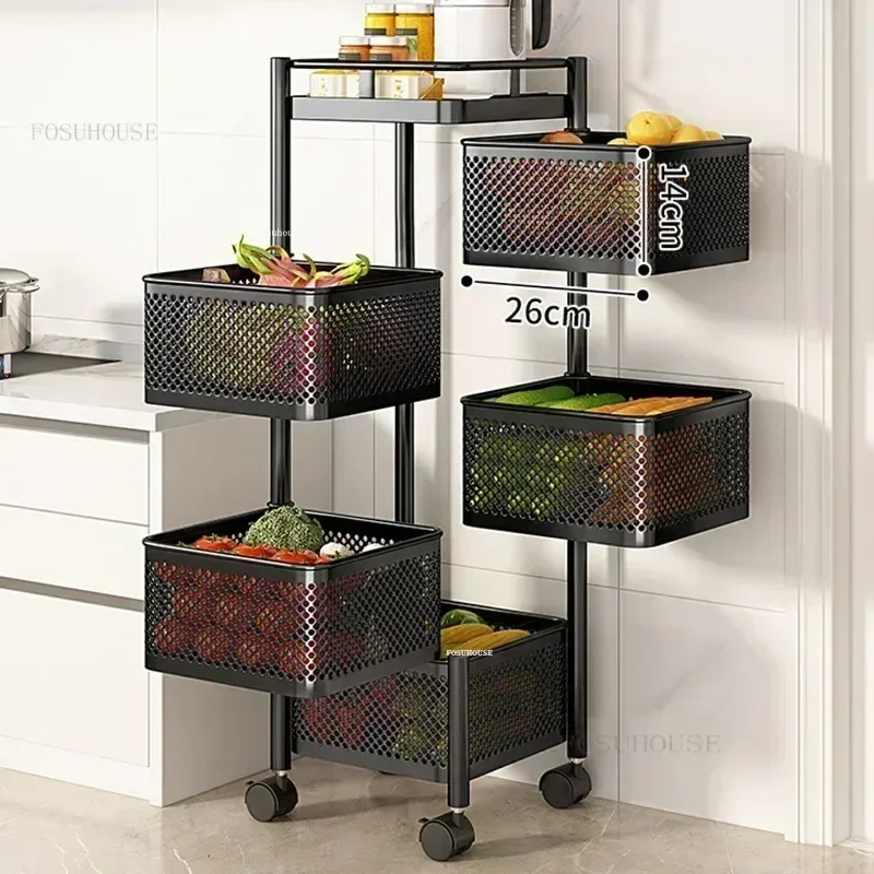 Kitchen Storage Trolley Cart Living Room Multi-layer Auxiliary Cart For Fruit And Vegetable Snack Home Rotating Kitchen Trolleys