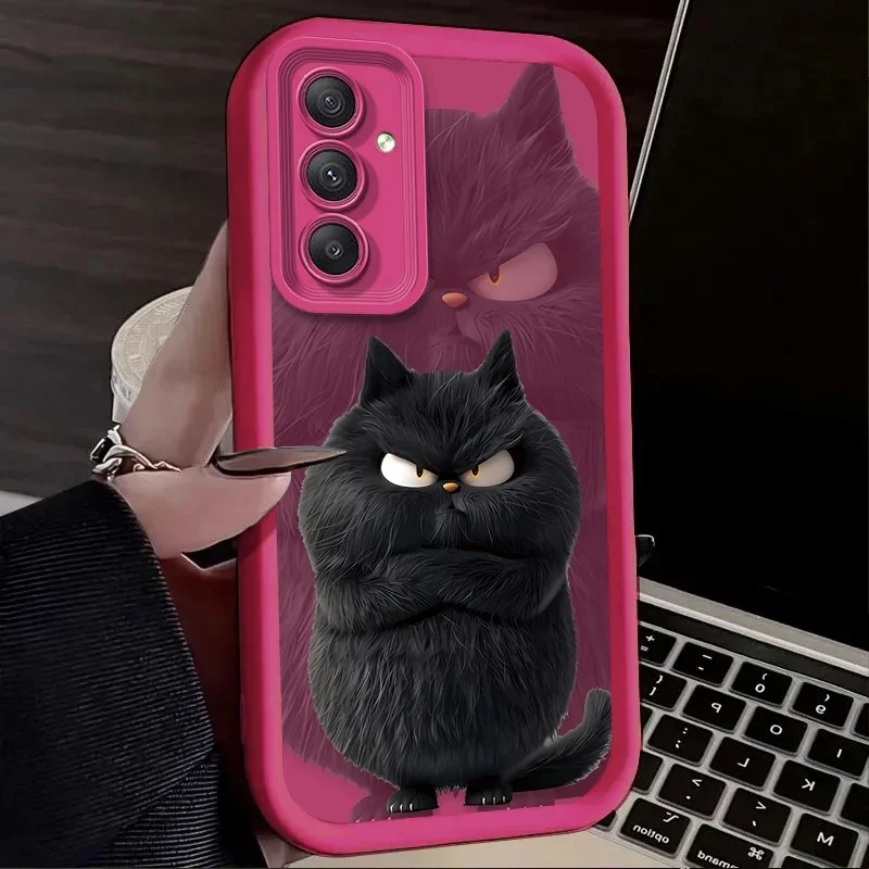 Sleek Black & White Plush Cat Design Phone Case