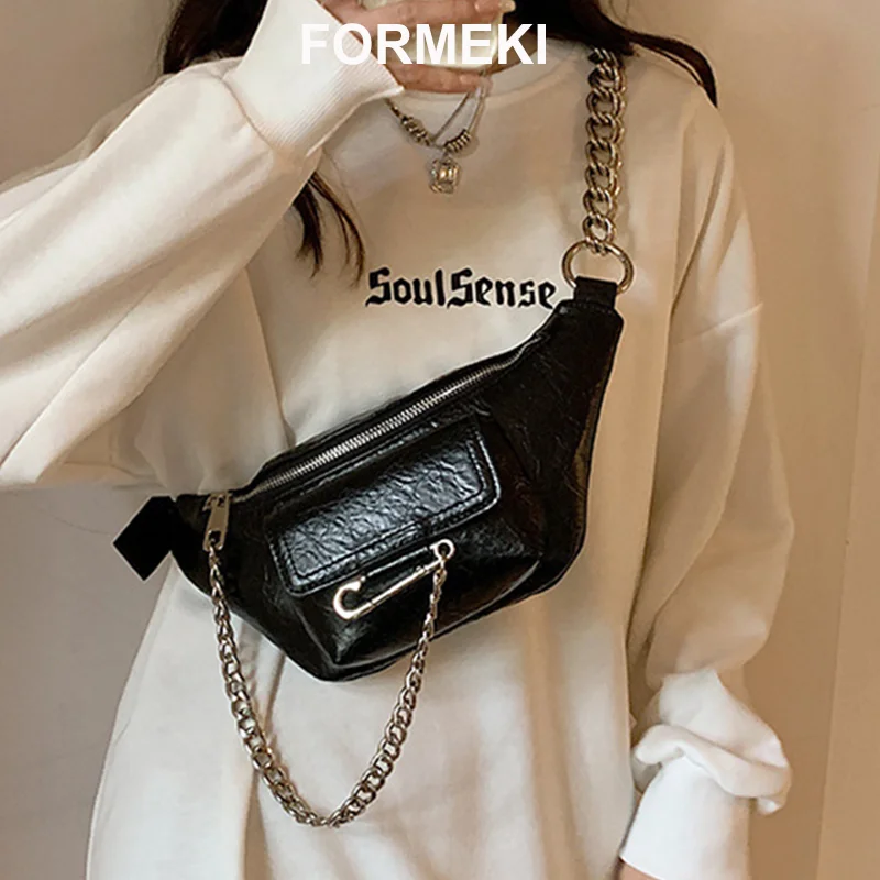 

Formeki Waist Bag For Women Ins Fashion Punk Style Y2K Bag Cool Chain Ladies Female Bag Crossbody Bag